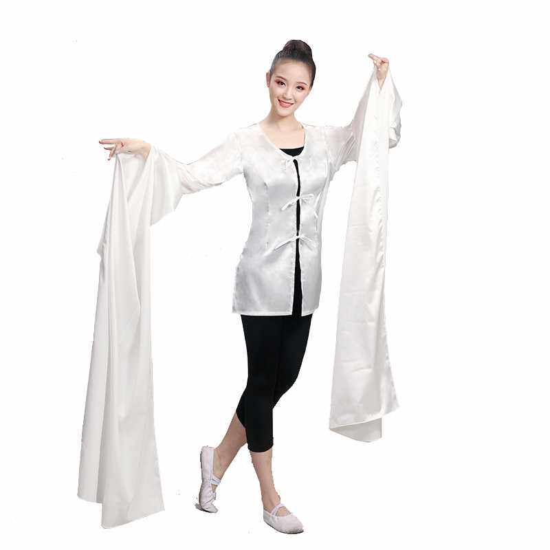 新水袖舞蹈练功服女古典舞惊鸿舞仿真丝戏曲藏族甩袖子上衣演出服