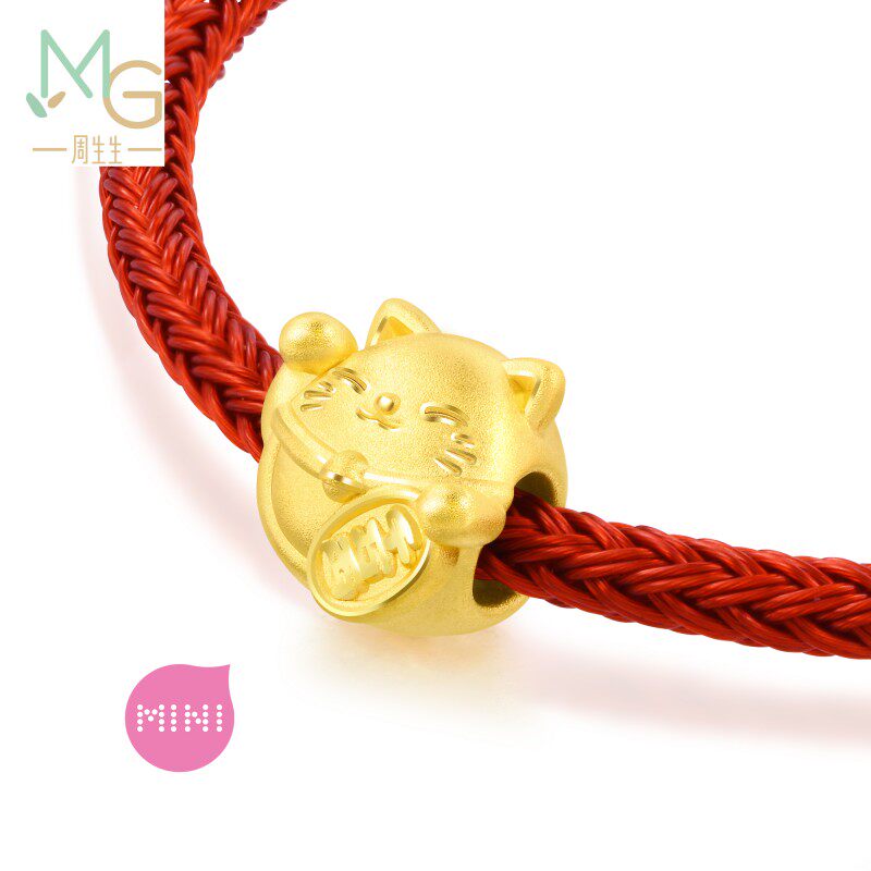 周生生Charme宝贝黄金足金招财福猫转运珠女款串珠3D硬金92307C
