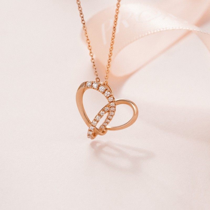 周生生promessa同心系列18k玫瑰金同同心结钻石吊坠颈饰