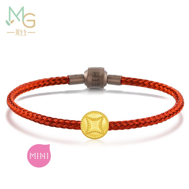 周生生招财福猫转运珠charme宝贝文化祝福足金黄金串珠3D硬金