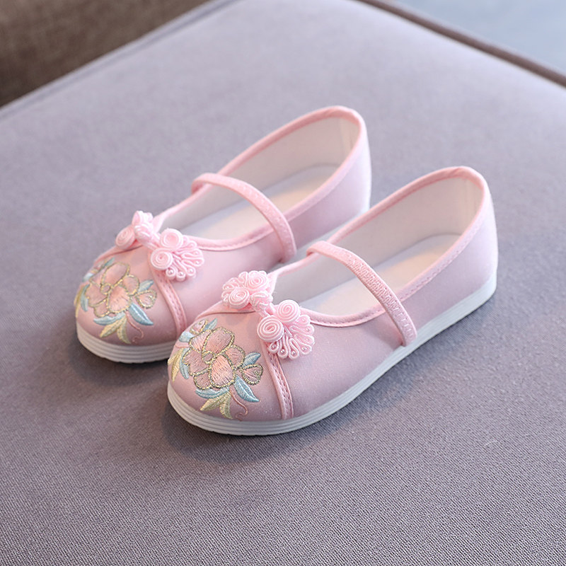 盘扣新款儿童汉服鞋子女童绣花鞋宝宝古装古风儿童汉服鞋