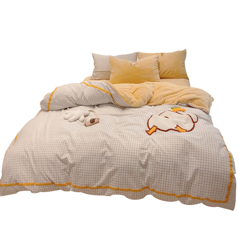 韩国牛奶绒四件套可爱冬季加厚保暖珊瑚绒床上用品棉加绒床单被套