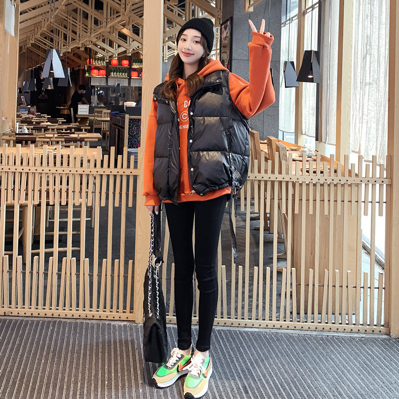 马甲女装冬季2022新款韩版亮面立领羽绒棉衣马夹无袖背心穿搭外套