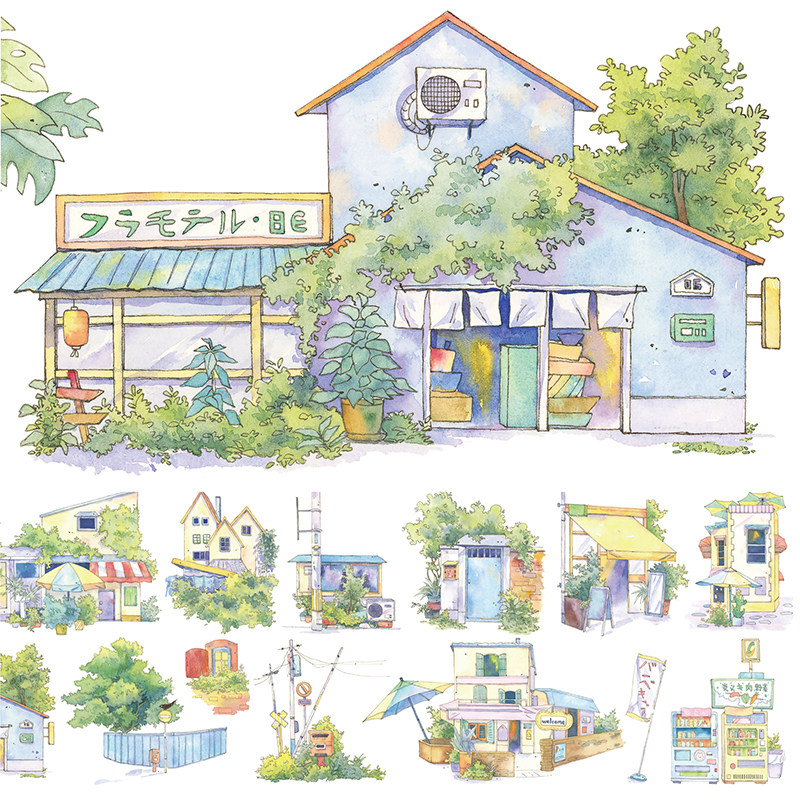 okmt新七天社团建筑造景手帐账本胶带贴纸周边胶带