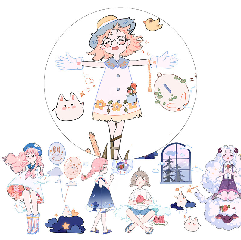 三年二班麻球换装记和纸胶带套装古风人物手账胶带彩色纸胶布可撕无痕