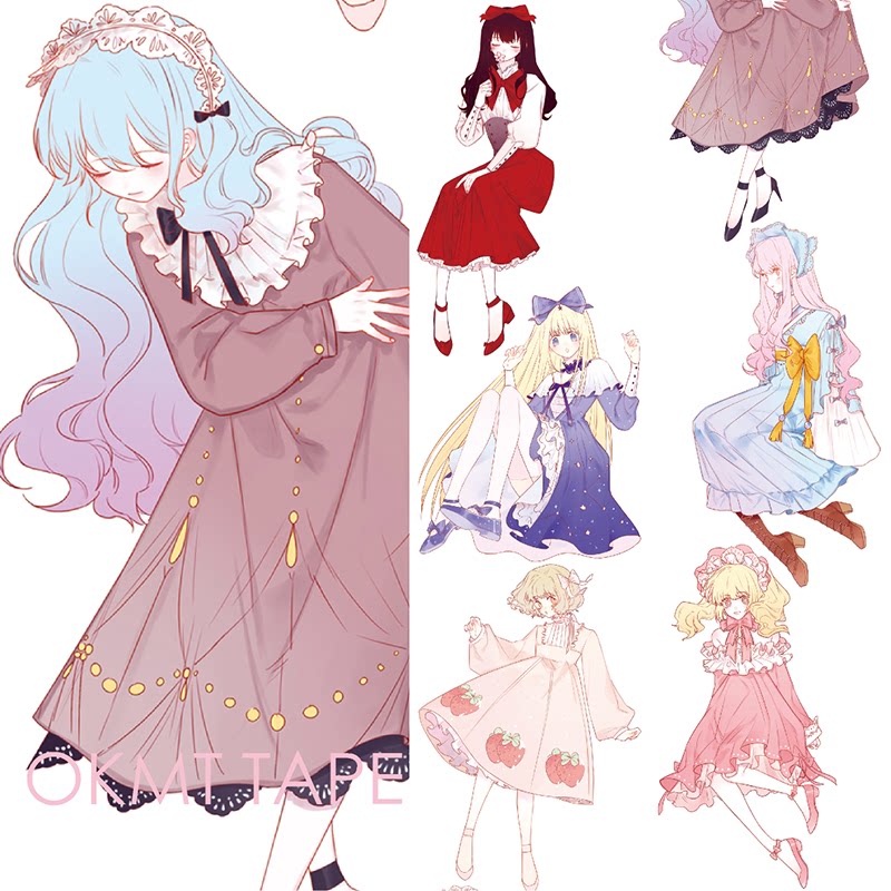 okmt新七天和纸胶带原创手账人物裙梦少女装饰手撕纸胶带手帐整卷