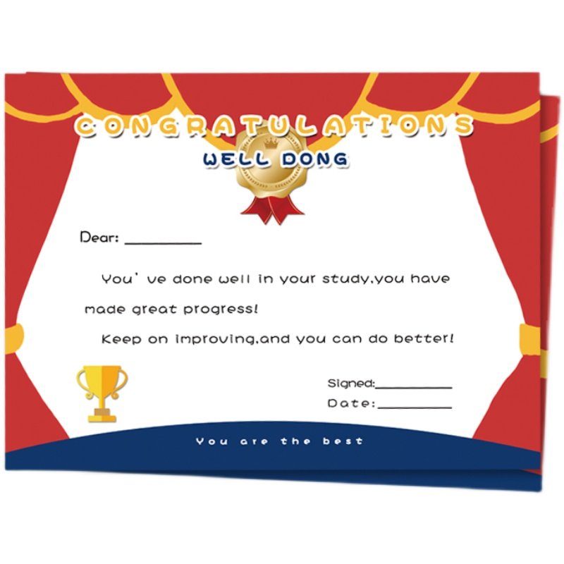 英语奖状小学生儿童创意英文表扬信幼儿园教学奖励奖状