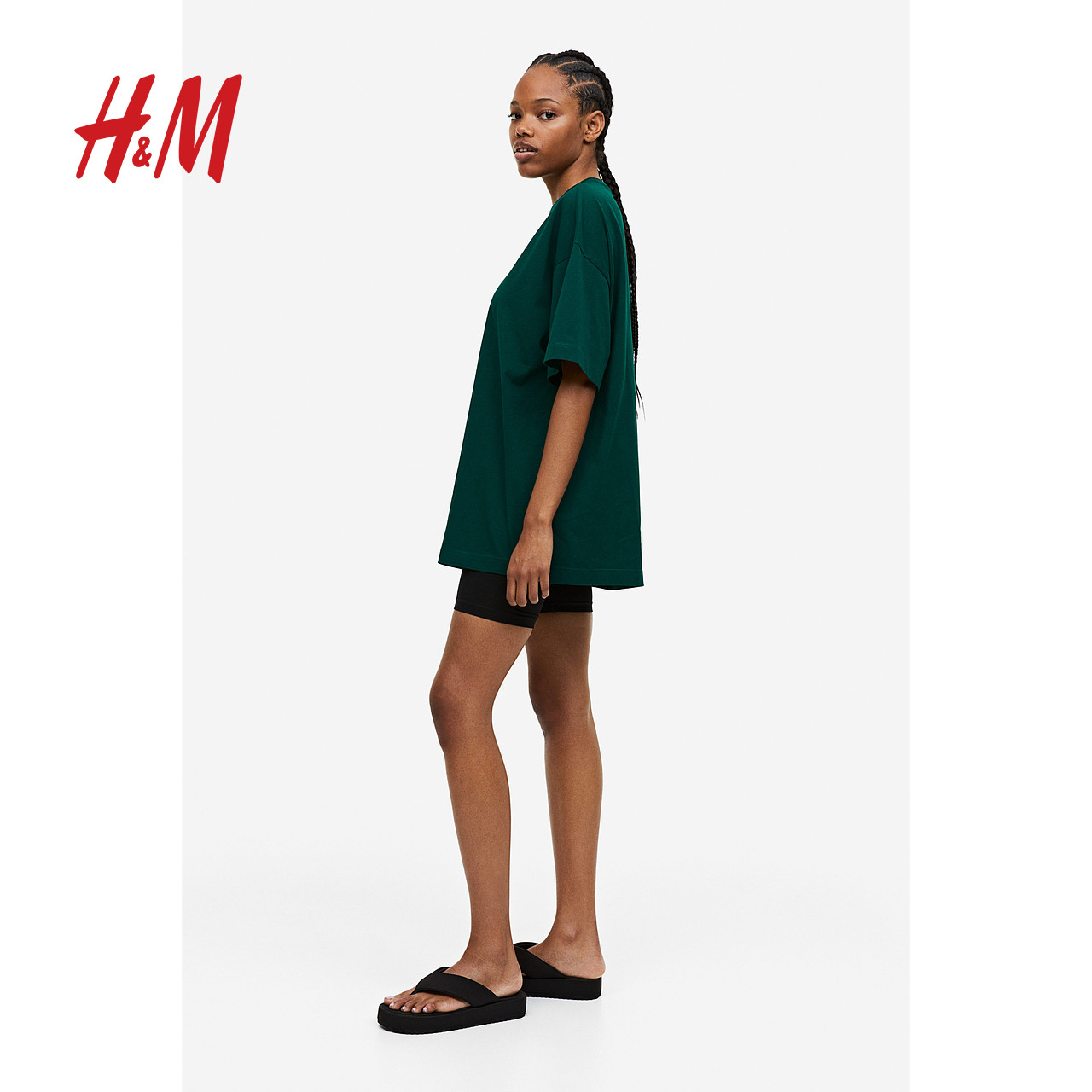 hm女装2023夏季新款时尚休闲百搭汗布罗纹领口t恤