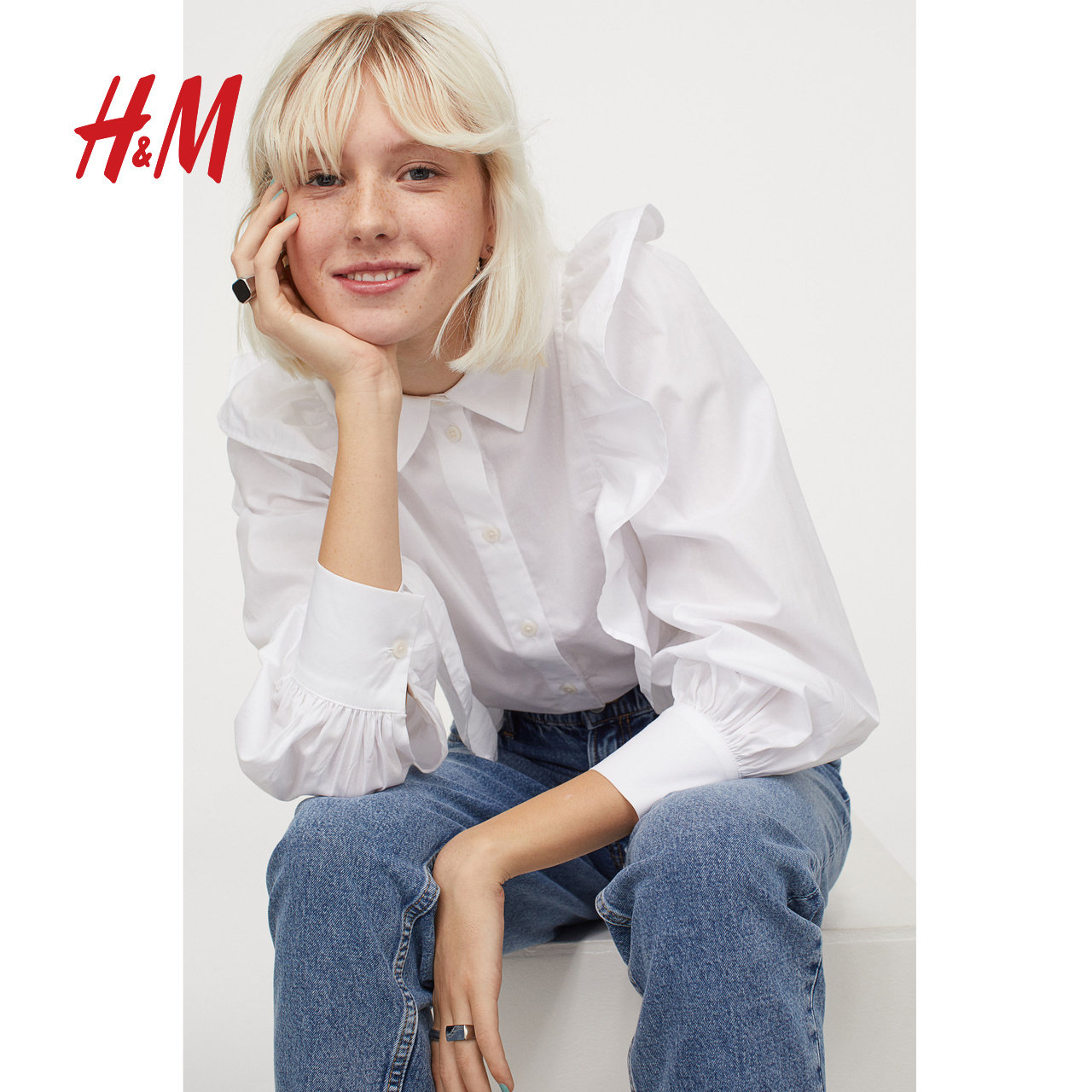 hmdivided女装衬衣2021春装新款长袖纯色荷叶衬衫