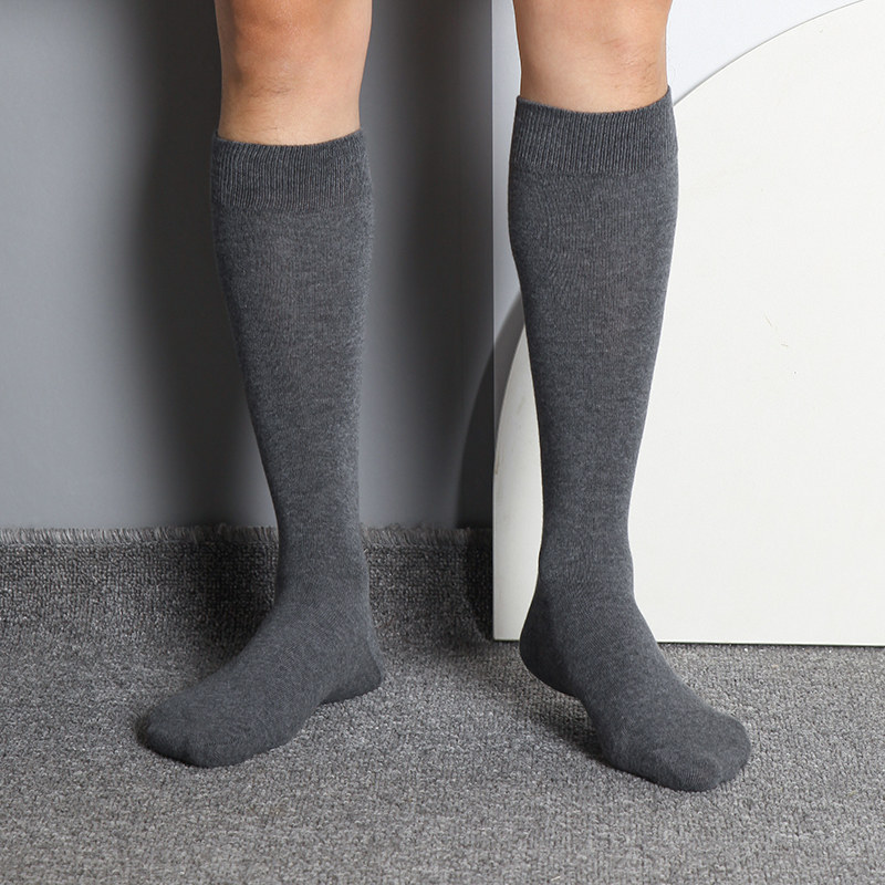 高筒袜子男士四季厚款男袜长筒袜平膝袜子黑色高腰超长护腿袜加厚