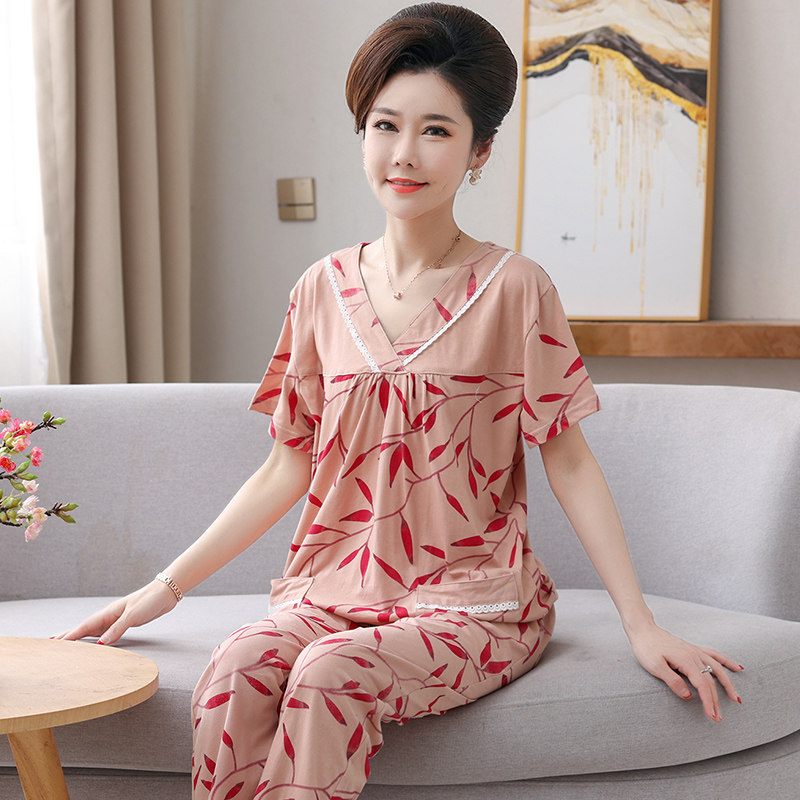 睡衣女士夏季纯棉短袖薄款夏天母亲节中年妈妈睡衣