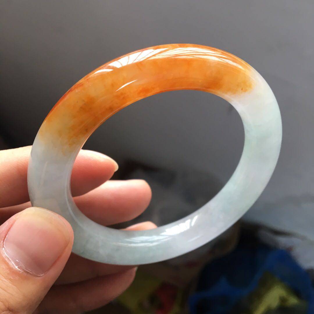 天然缅甸翡翠手镯黄翡圆玉镯俏色手环飘花冰糯种手镯