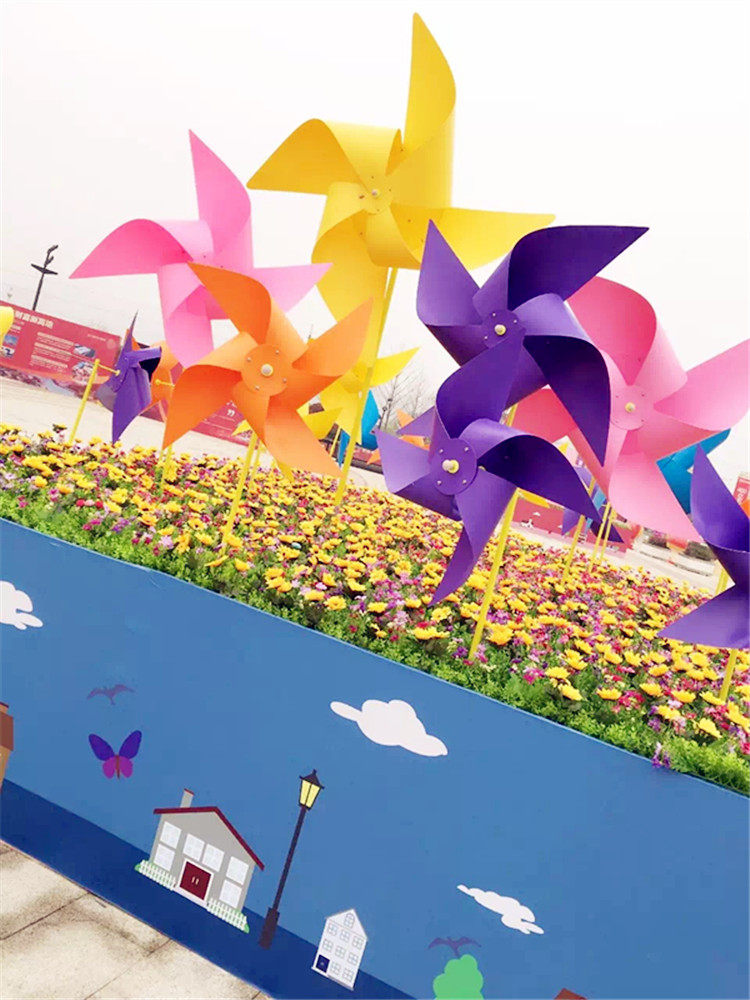 户外大型装饰四角大风车塑料加厚防腐纯色彩色风车摄影舞台婚纱车