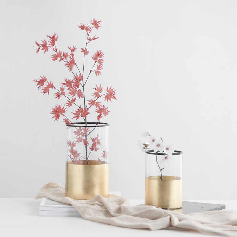 简约北欧风玻璃花瓶手工镀金色花器 家居台面摆件摄影背景