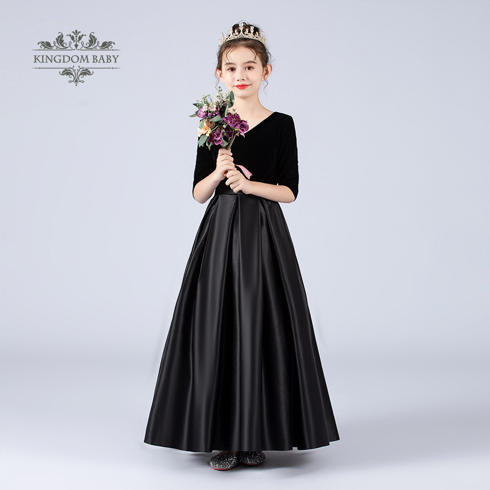 礼服儿童管乐乐团音乐会黑色女童钢琴演出主持儿童礼服