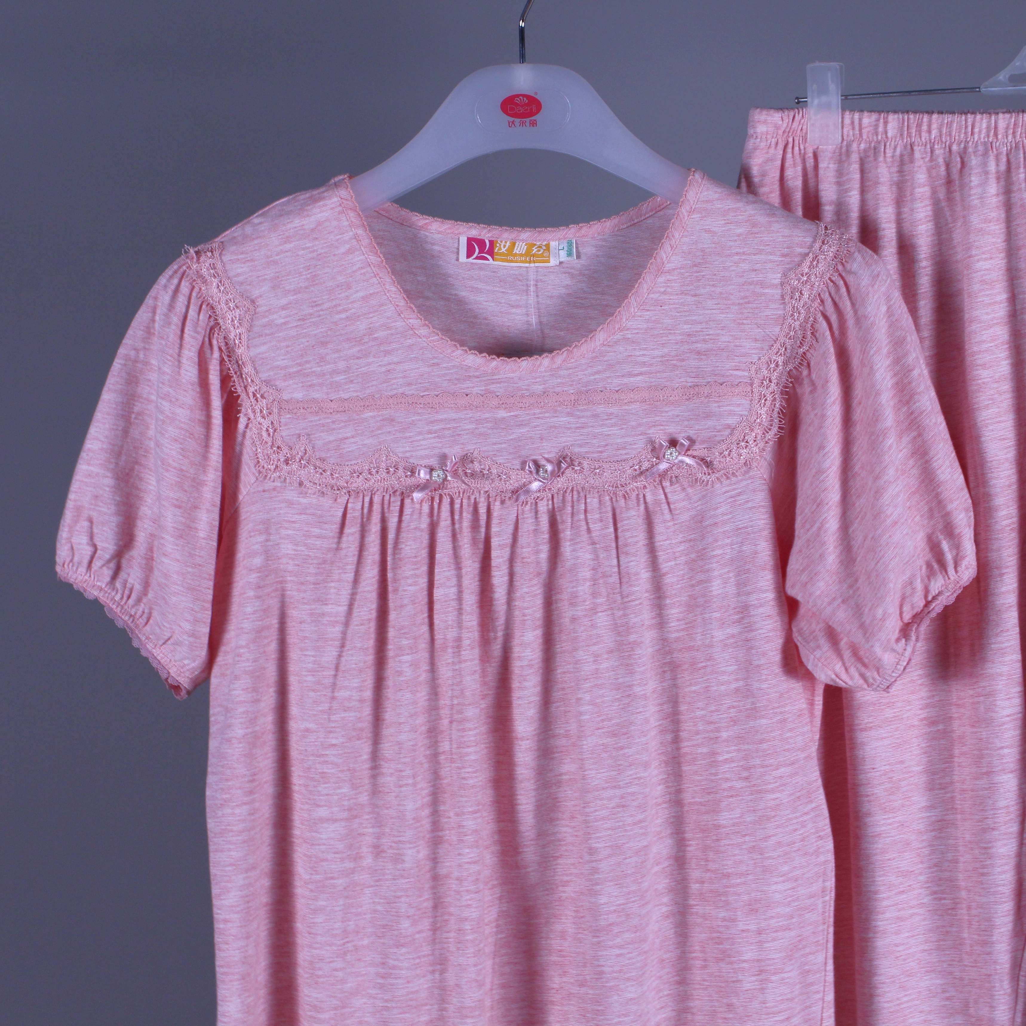 汝斯芬新款睡衣短袖长裤套装淑女休闲套头夏季睡衣