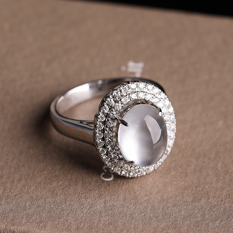 103珠宝月轮皎洁不辞冰雪老坑高抛荧光玻璃戒指