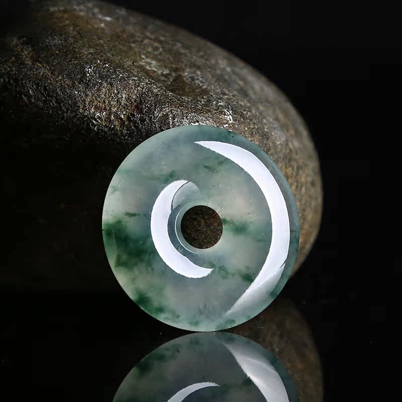 羊子珠宝 《惊梦》老坑冰玻起胶起莹飘意境蓝花平安扣 翡翠挂件