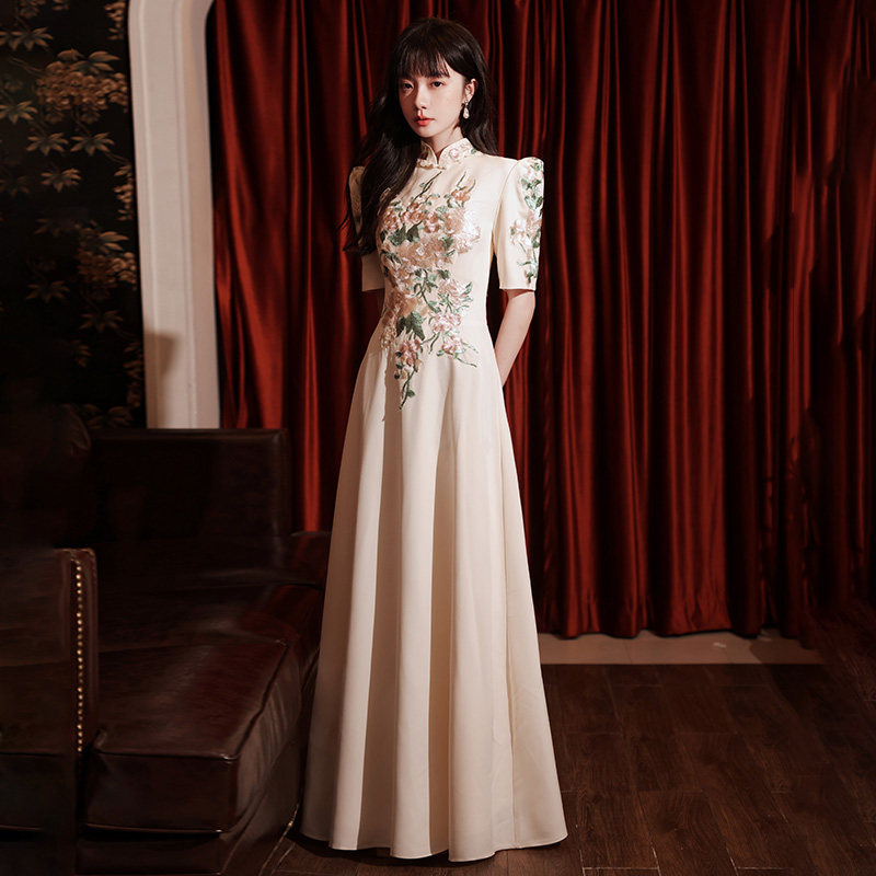 香槟色优雅复古中式旗袍晚礼服2021新款夏季宴会礼服