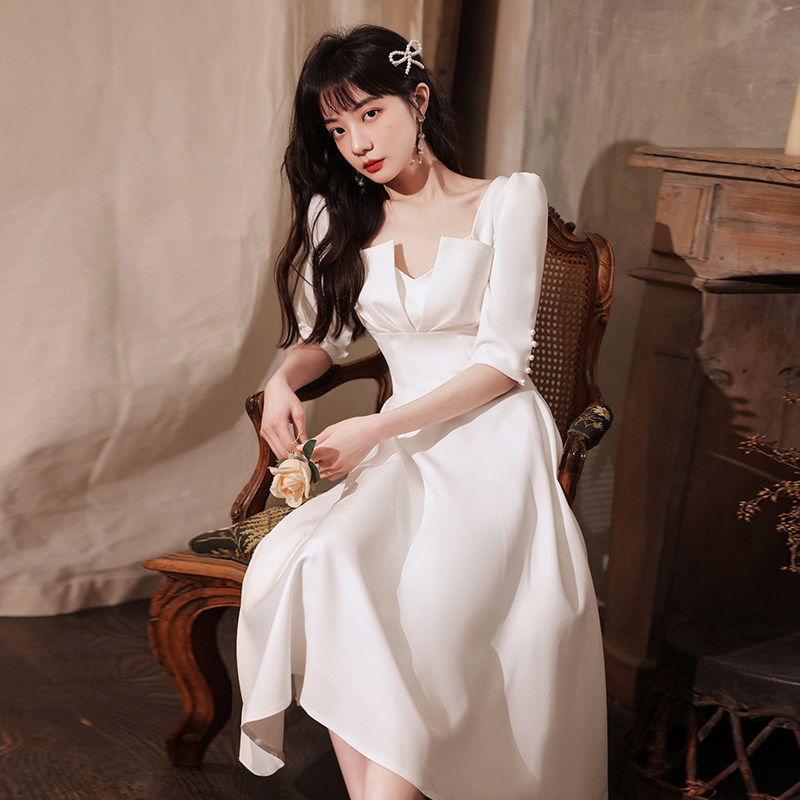 白色法式洋装装小礼服2022新款气质领证生日礼服