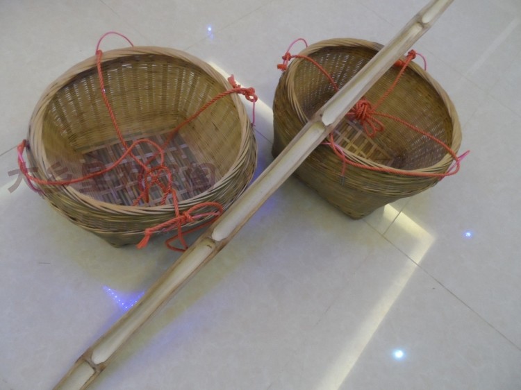 箩筐竹筐竹编竹篓筐子扁担商场超市表演道具丰收竹编