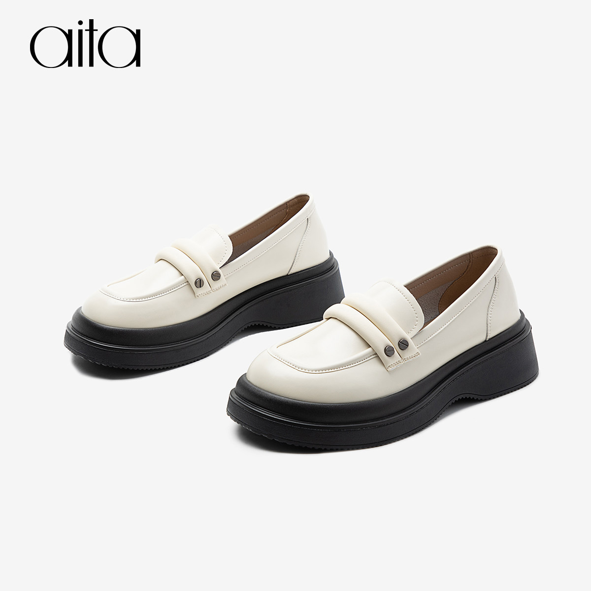 aita艾塔2022新款秋季女士乐福英伦厚底单鞋增乐福鞋(豆豆鞋)