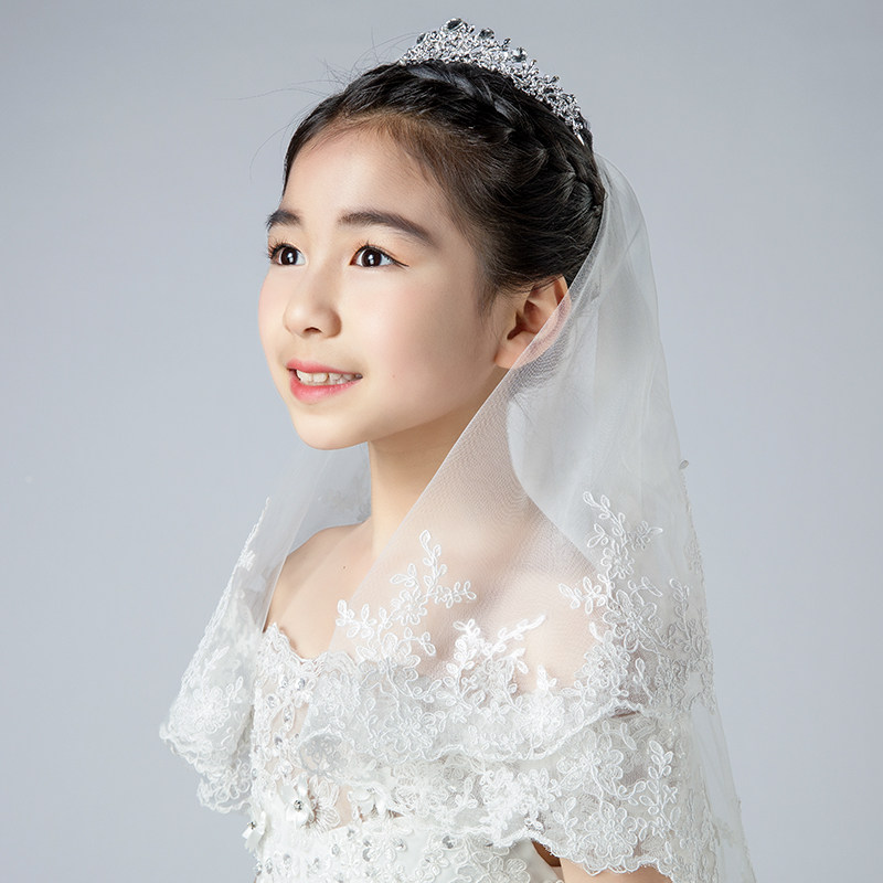花童婚礼头纱女童头纱韩式儿童婚纱头纱小孩子头纱公主裙搭配头纱