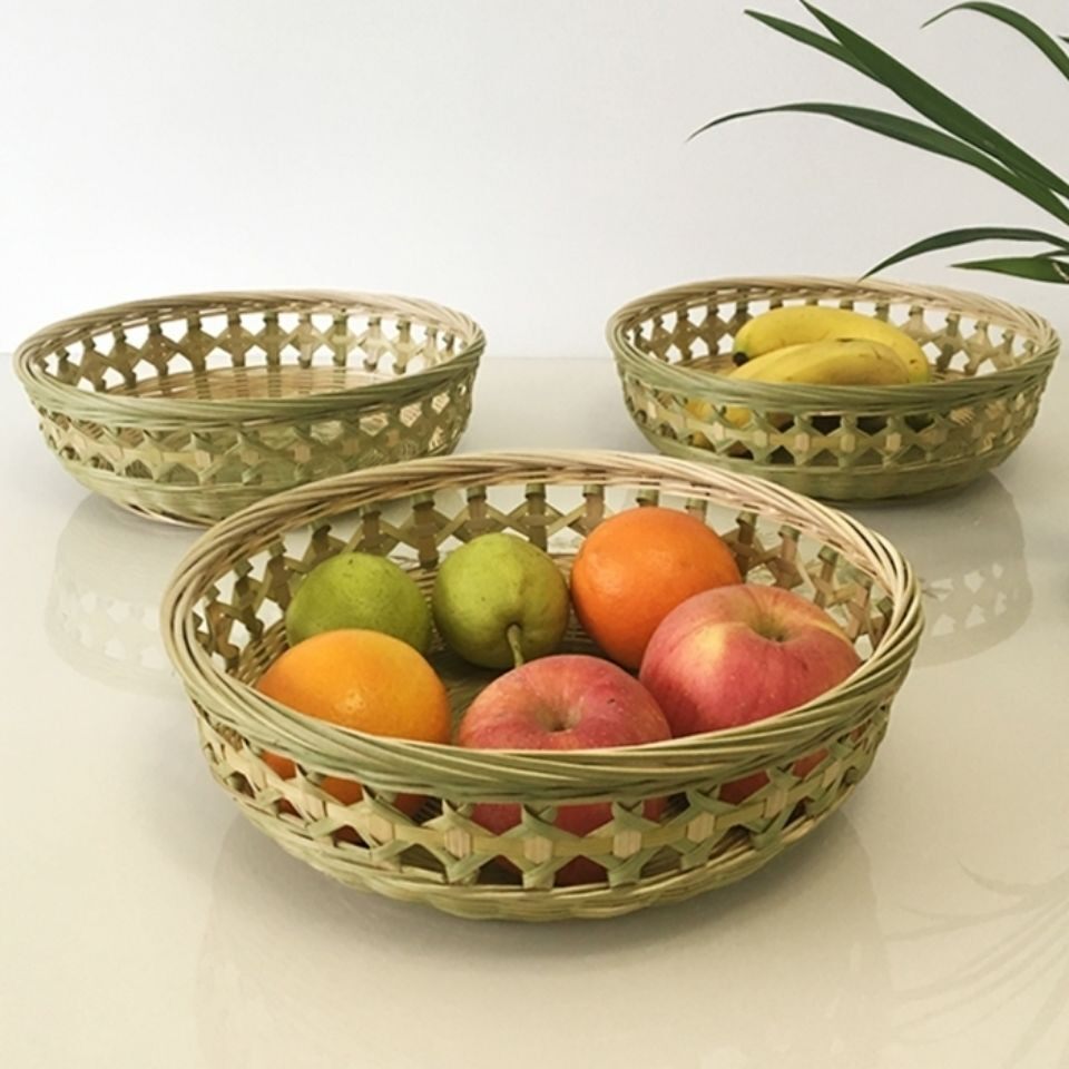 竹编圆形水果篮馒头家用客厅创意糖果果盘篓空果盆