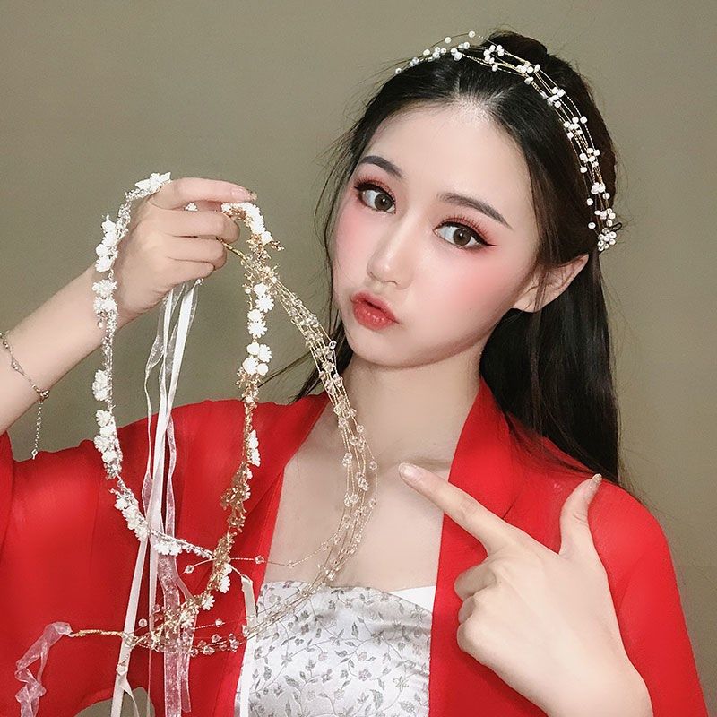 雅梦缇汉服发饰女古风流苏额饰边夹古装头饰仙气表演头链写真配饰