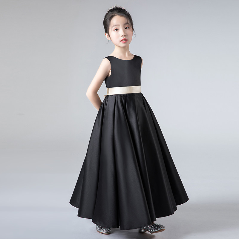 女童钢琴表演礼服女孩小提琴演奏黑色长裙中大儿童礼服