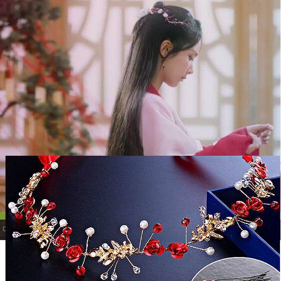 香蜜沉沉如霜杨紫锦觅同款红色仙女绢花花头发饰