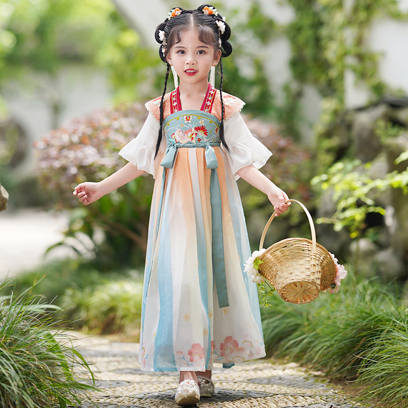 儿童汉服女童夏款古风裙子古装薄款襦裙小女孩唐装