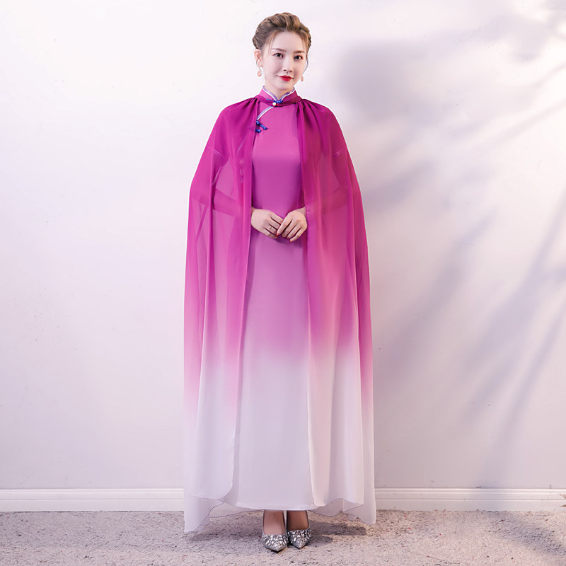 旗袍披风长款两件套改良走秀表演大码中国国风旗袍