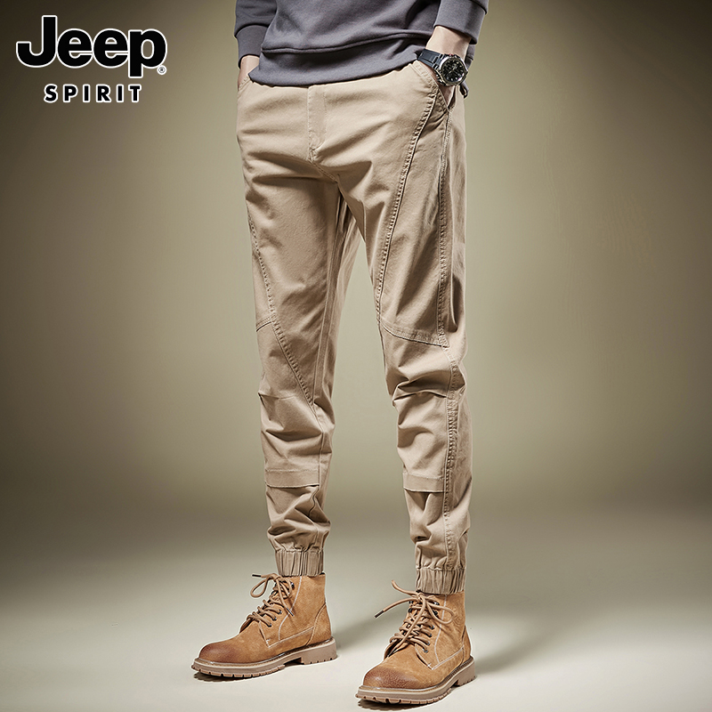 Jeep吉普九分休闲裤男士夏季潮流薄款束脚工装裤宽松运动长裤子男