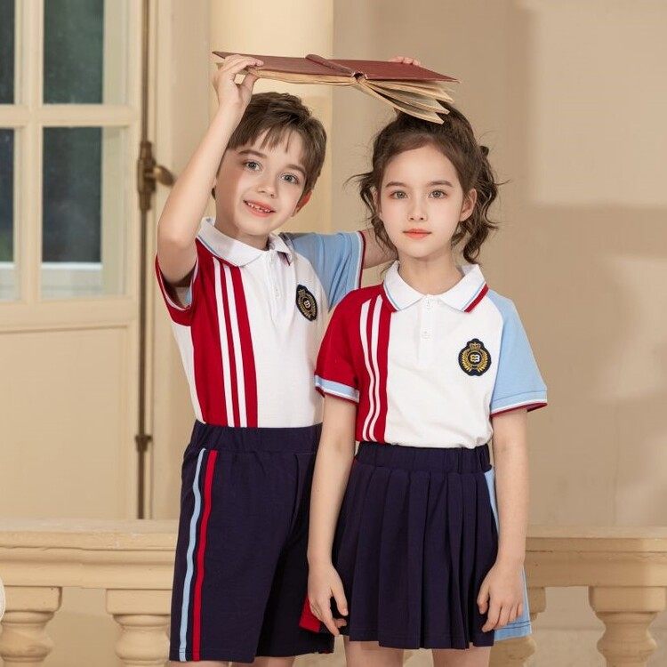 夏款复古风学生校服小班国学幼儿园园天蓝色翻领套装校服