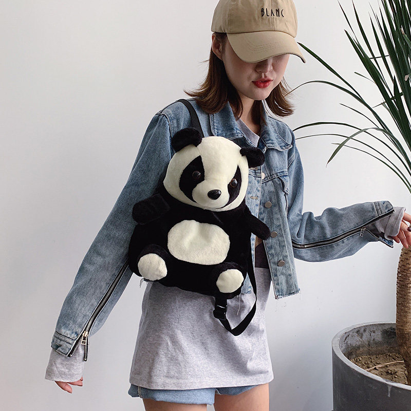 可爱爱萌大熊猫包包女2022新款卡通毛绒双肩背包通用款女包