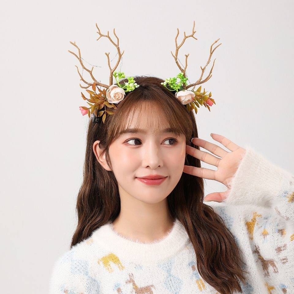 圣诞节发光鹿角头饰森系发箍旅游景区拍照自拍道具美缝工具