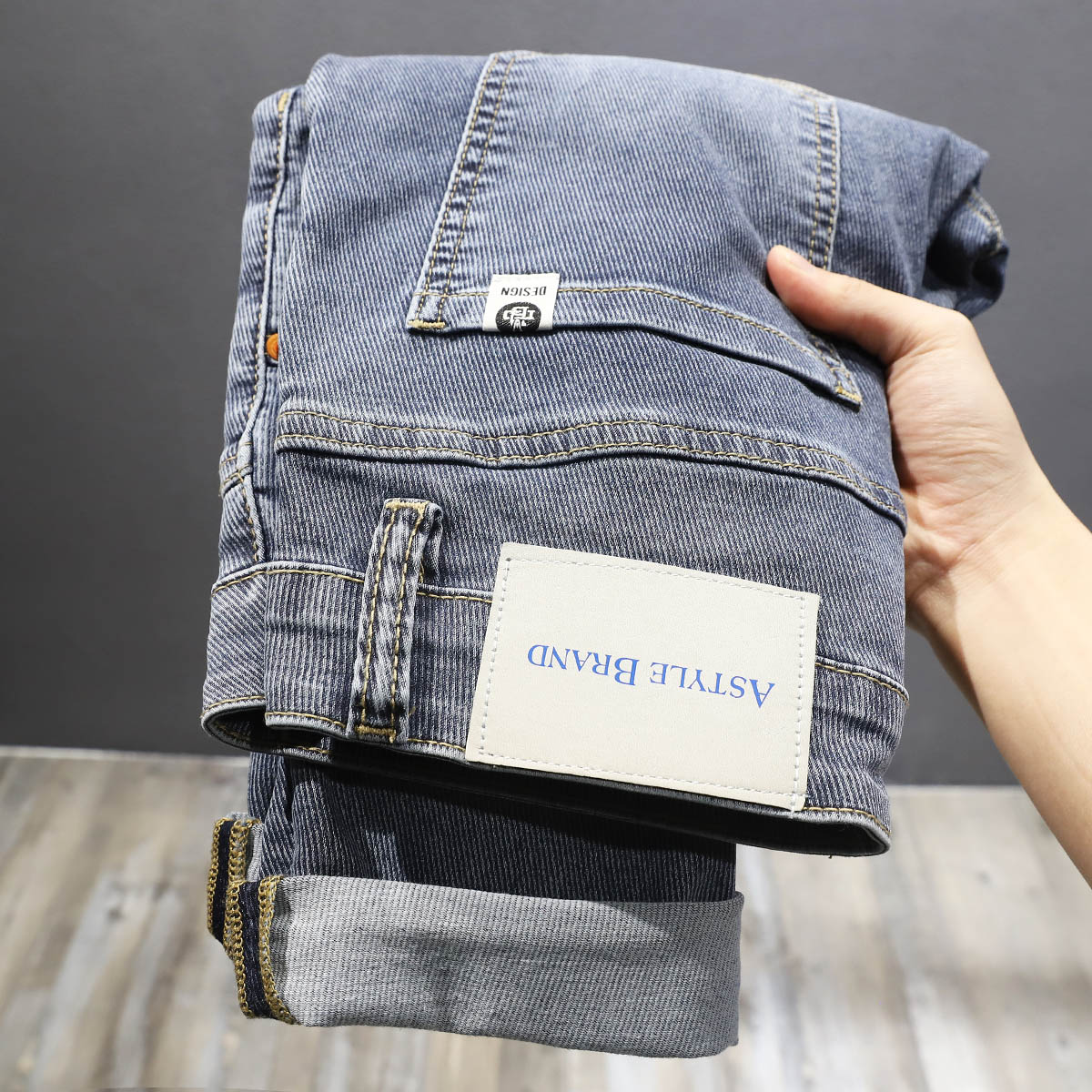 超质感舒适面料春秋灰蓝色牛仔裤男士韩版修身小脚裤高端潮牌长裤