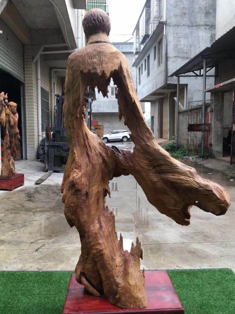 樟木风化老料人物摆件树根根雕实木工艺品法师根雕