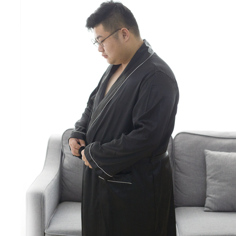 加肥加大码冰丝睡袍男夏季特大号长袖丝绸睡衣宽松肥佬浴袍250斤