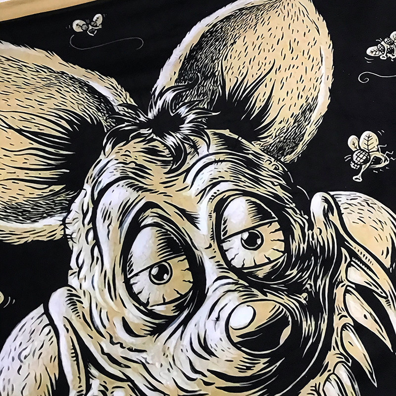 芬克老鼠ratfink复古版画挂布rf卡通机车摇滚挂毯