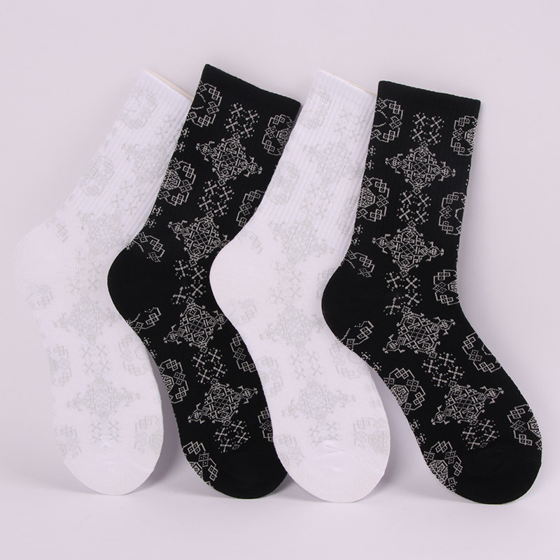 国潮袜子情侣中国国风街头嘻哈丝绸滑板中长中筒袜