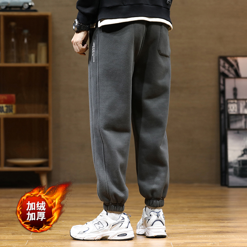 运动裤秋冬加绒加厚束脚休闲裤男士春秋裤子潮流宽松百搭卫裤男裤
