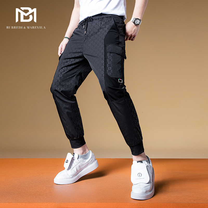 BM时尚欧货爆款裤子潮牌男高级感轻奢暗纹工装裤男士休闲卫裤春季