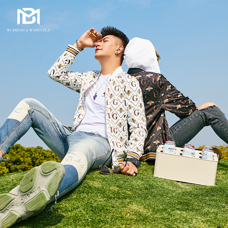 BM潮牌棒球服夹克外套男欧洲站高端印花小蜜蜂男装春季2021年新款