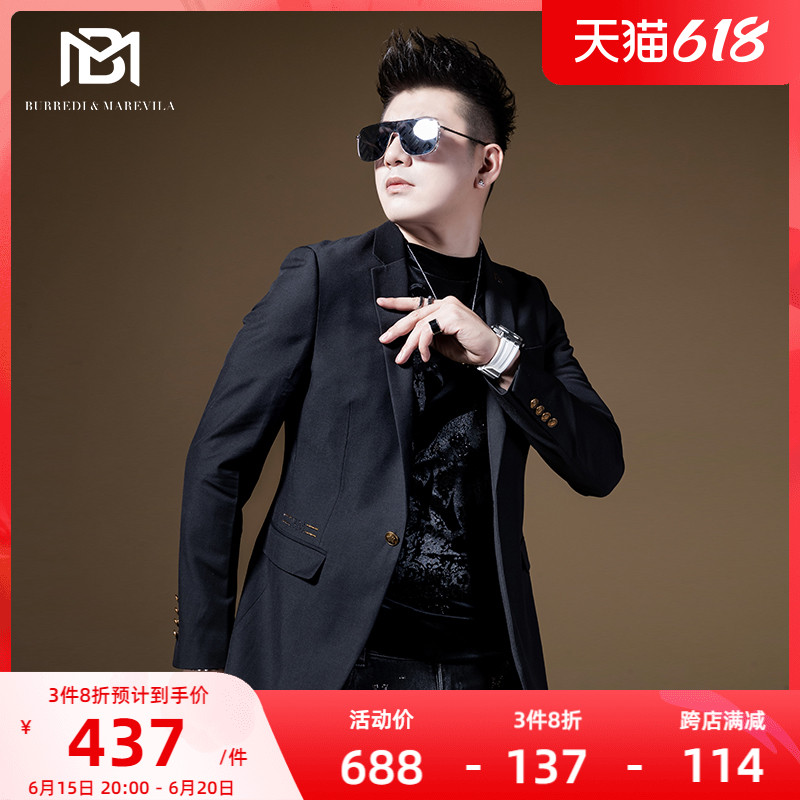 BM烫钻高级感外套男轻奢商务休闲英式西装男2021年新款帅气西服秋
