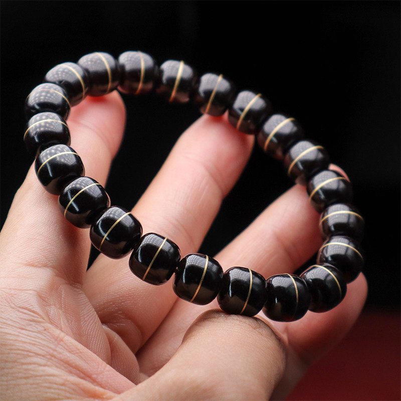 天然印尼黑金一线药师椰蒂手串单圈老型桶珠原色佛珠