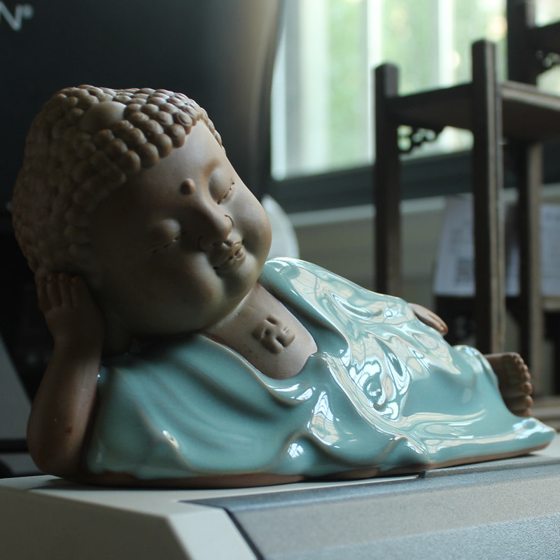 瓷语汝窑吉祥卧佛佛像汝州天青釉汝瓷开片特色手工艺佛教工艺品