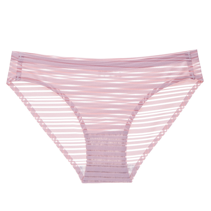 冰丝内裤女一片式无痕性感条纹透明少女低腰纯棉裆三角裤头薄透气