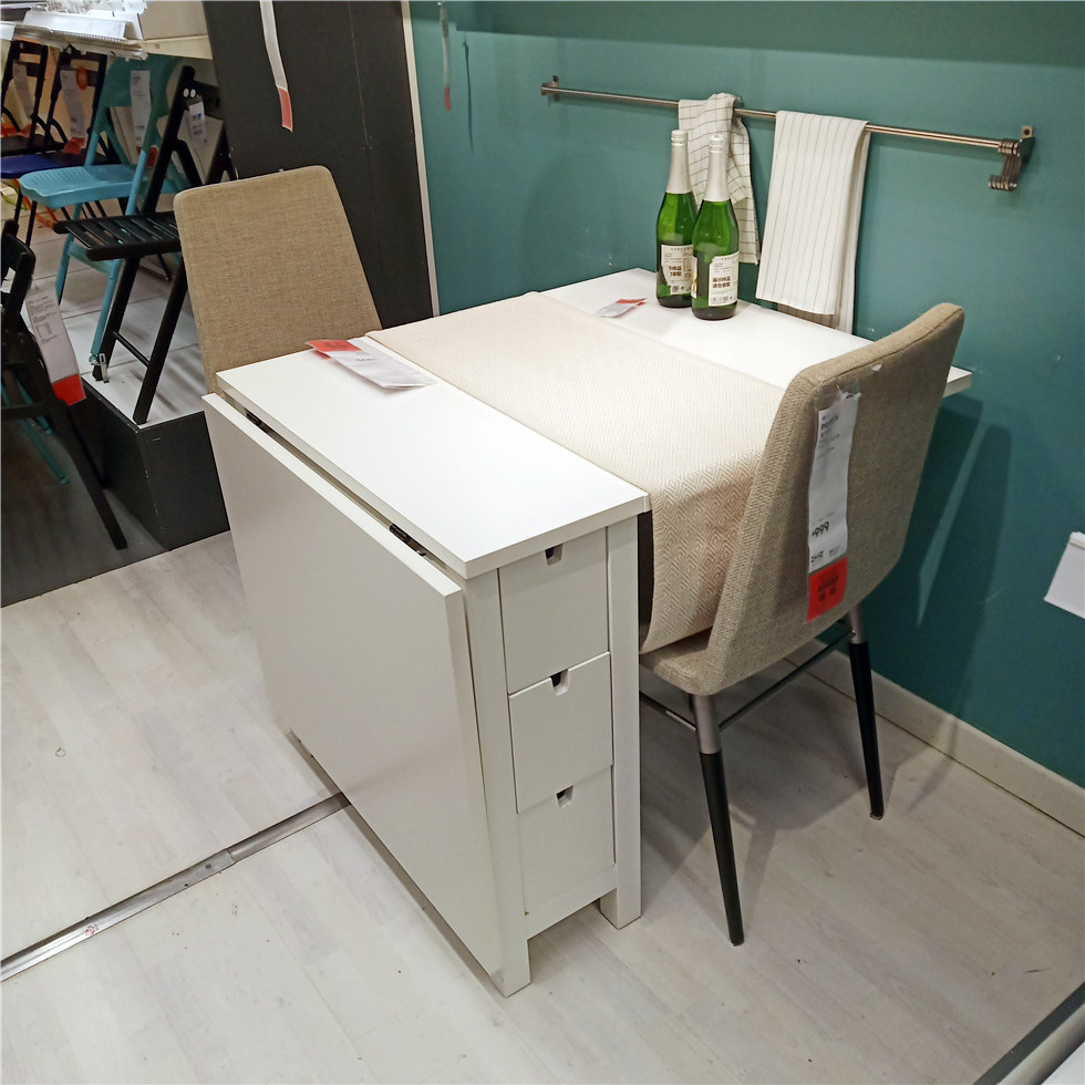 餐桌ikea宜家国内代购诺顿折叠式抽屉可伸缩欧式折叠桌